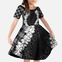 Hawaii Aloha Plumeria Lei Black Palaka Family Matching Off Shoulder Maxi Dress and Hawaiian Shirt LT7 Daughter's Dress Black - Polynesian Pride