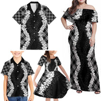 Hawaii Aloha Plumeria Lei Black Palaka Family Matching Off Shoulder Maxi Dress and Hawaiian Shirt LT7 - Polynesian Pride