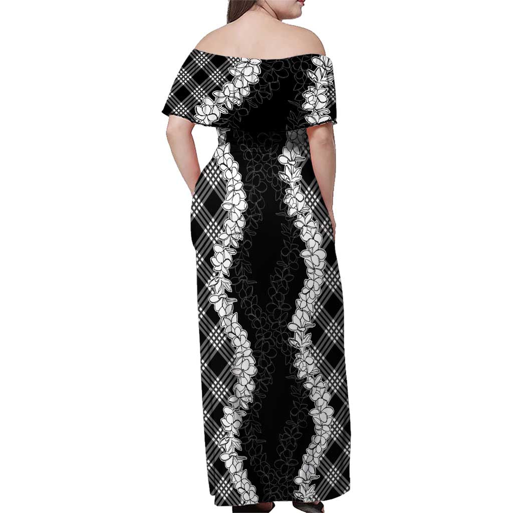 Hawaii Aloha Plumeria Lei Black Palaka Family Matching Off Shoulder Maxi Dress and Hawaiian Shirt LT7 - Polynesian Pride