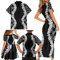 Hawaii Aloha Plumeria Lei Black Palaka Family Matching Short Sleeve Bodycon Dress and Hawaiian Shirt LT7 - Polynesian Pride
