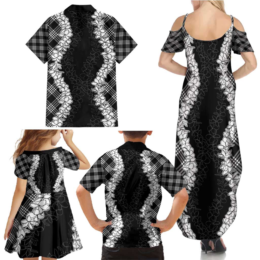 Hawaii Aloha Plumeria Lei Black Palaka Family Matching Summer Maxi Dress and Hawaiian Shirt LT7 - Polynesian Pride