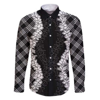 Hawaii Aloha Plumeria Lei Black Palaka Family Matching Summer Maxi Dress and Hawaiian Shirt LT7 Dad's Shirt - Long Sleeve Black - Polynesian Pride