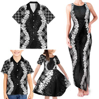Hawaii Aloha Plumeria Lei Black Palaka Family Matching Tank Maxi Dress and Hawaiian Shirt LT7 - Polynesian Pride