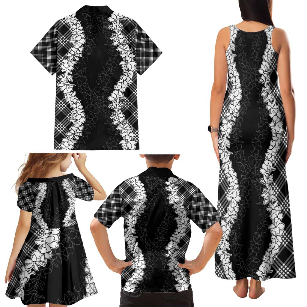 Hawaii Aloha Plumeria Lei Black Palaka Family Matching Tank Maxi Dress and Hawaiian Shirt LT7 - Polynesian Pride