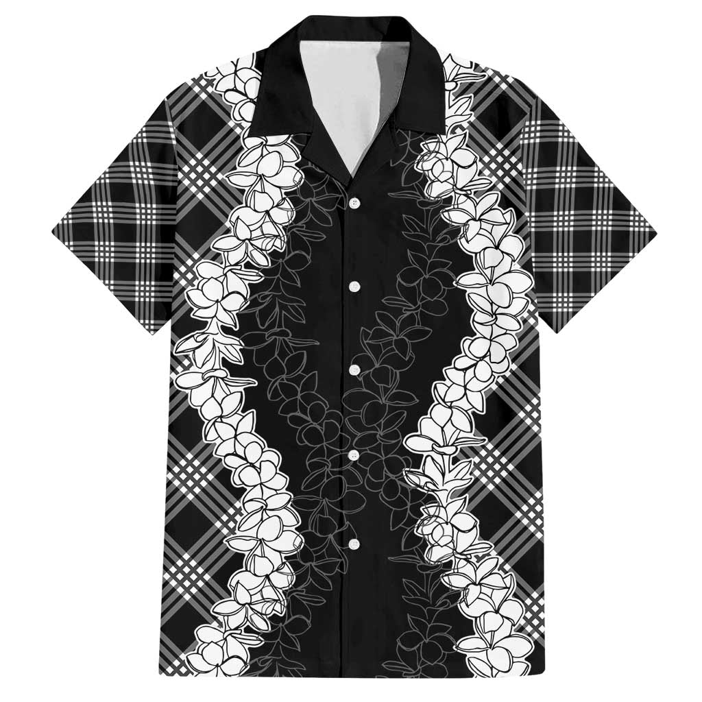 Hawaii Aloha Plumeria Lei Black Palaka Family Matching Tank Maxi Dress and Hawaiian Shirt LT7 Dad's Shirt - Short Sleeve Black - Polynesian Pride