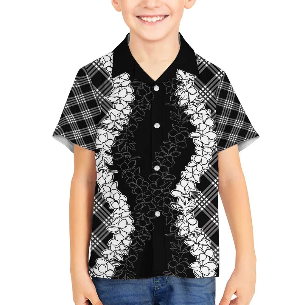 Hawaii Aloha Plumeria Lei Black Palaka Family Matching Tank Maxi Dress and Hawaiian Shirt LT7 Son's Shirt Black - Polynesian Pride