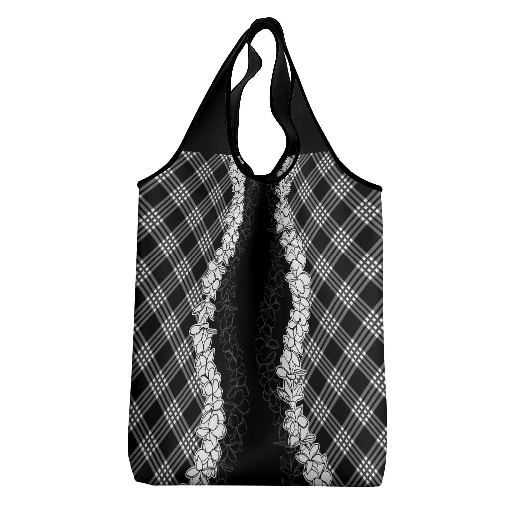 Hawaii Aloha Plumeria Lei Black Palaka Grocery Bag - Polynesian Pride