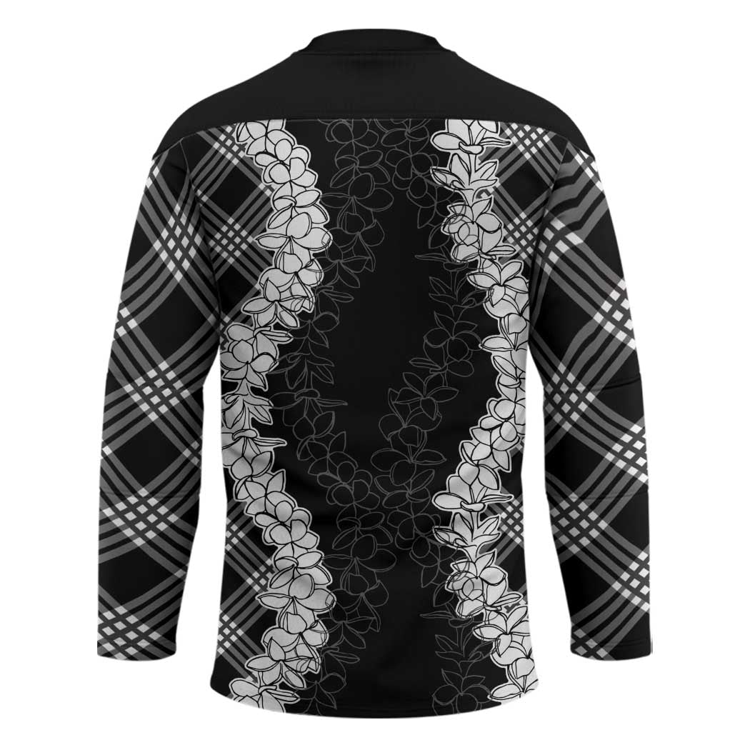 Hawaii Aloha Plumeria Lei Black Palaka Hockey Jersey - Polynesian Pride