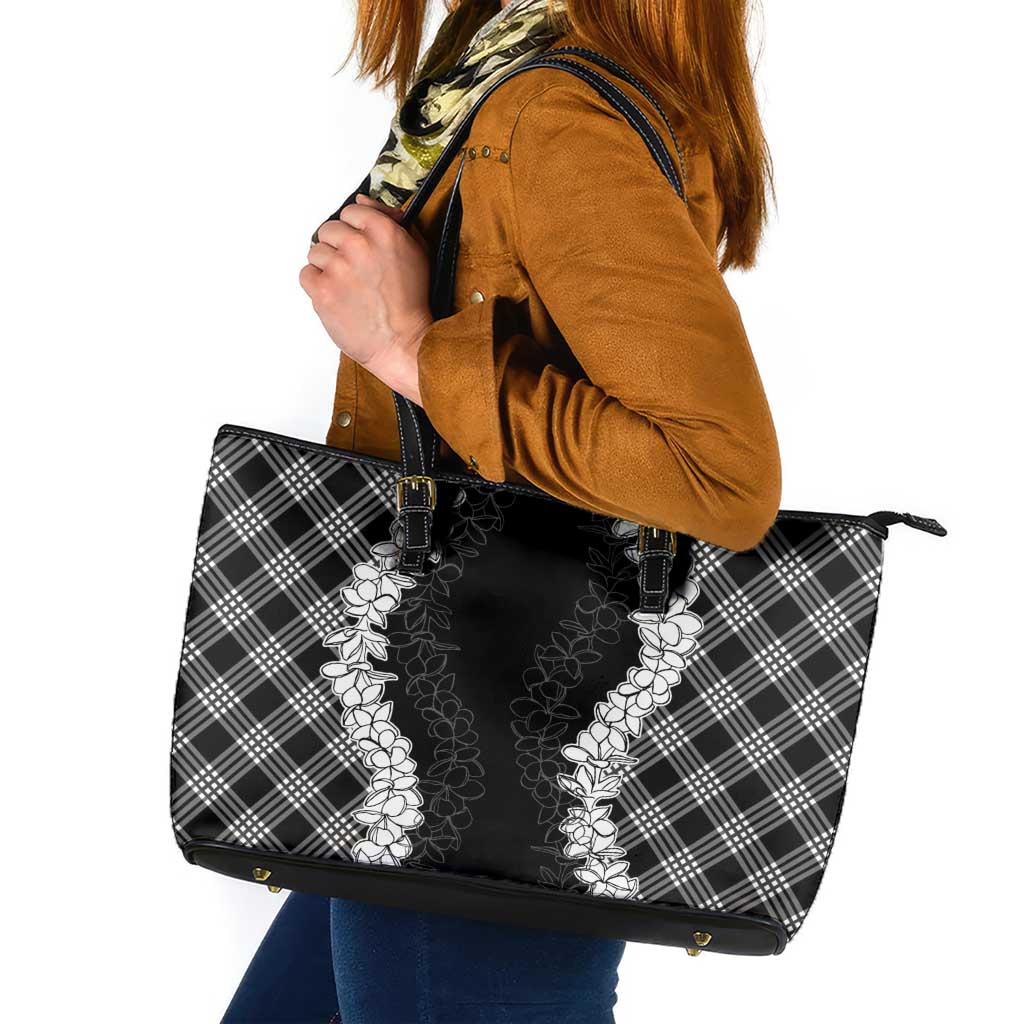 Hawaii Aloha Plumeria Lei Black Palaka Leather Tote Bag LT7 Black - Polynesian Pride