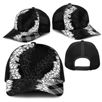 Hawaii Aloha Plumeria Lei Black Palaka Mesh Trucker Cap - Polynesian Pride
