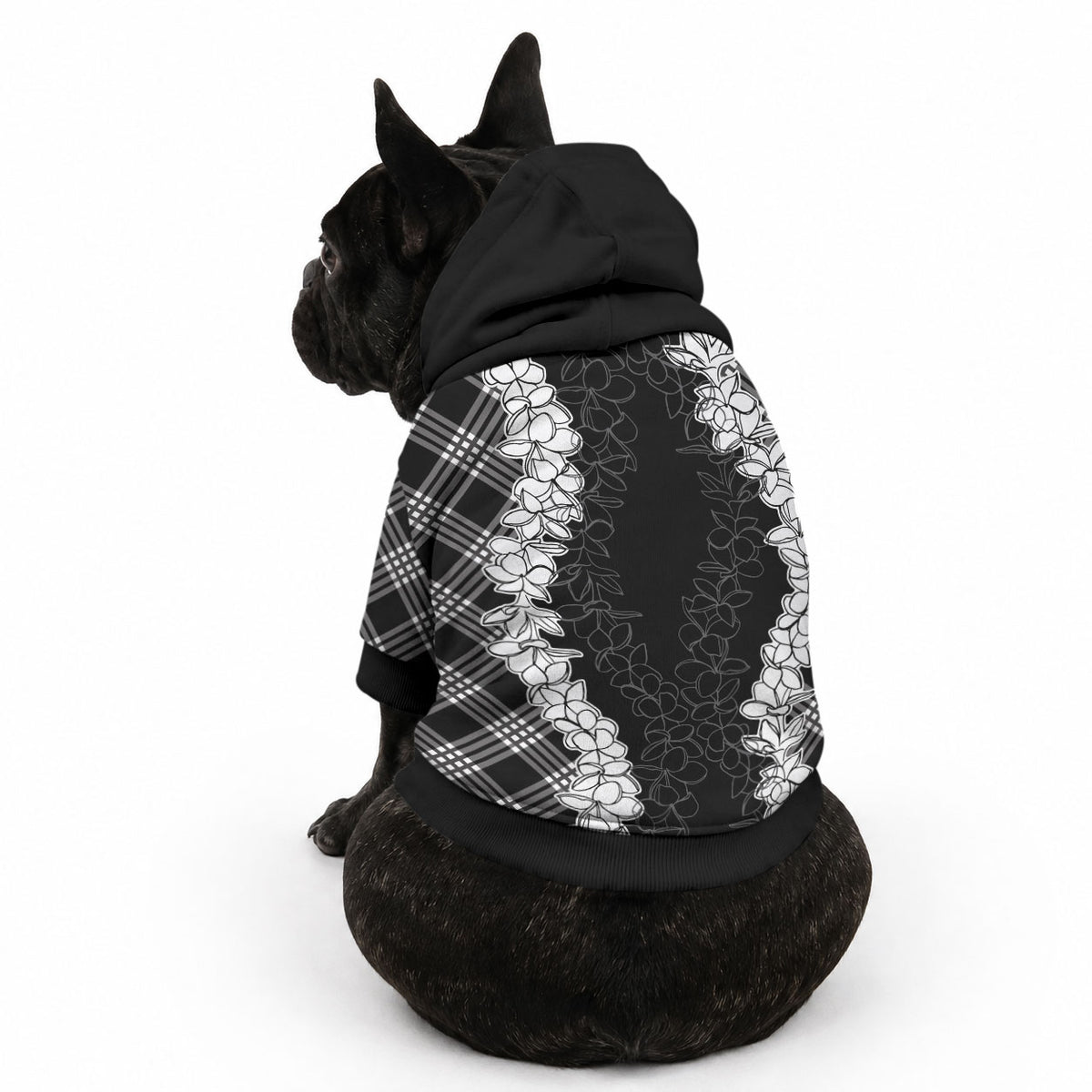 Hawaii Aloha Plumeria Lei Black Palaka Pet Hoodie LT7 - Polynesian Pride
