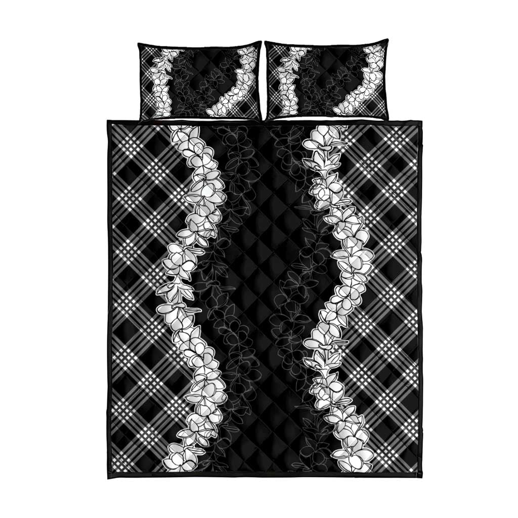 Hawaii Aloha Plumeria Lei Black Palaka Quilt Bed Set - Polynesian Pride