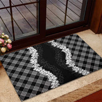 Hawaii Aloha Plumeria Lei Black Palaka Rubber Doormat - Polynesian Pride