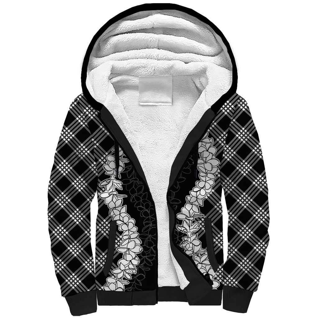 Hawaii Aloha Plumeria Lei Black Palaka Sherpa Hoodie LT7 Unisex Black - Polynesian Pride
