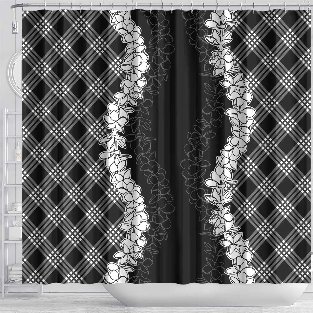 Hawaii Aloha Plumeria Lei Black Palaka Shower Curtain - Polynesian Pride