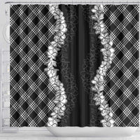 Hawaii Aloha Plumeria Lei Black Palaka Shower Curtain - Polynesian Pride