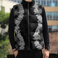 Hawaii Aloha Plumeria Lei Black Palaka Sleeveless Puffer Jacket - Polynesian Pride