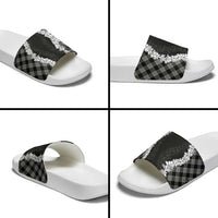Hawaii Aloha Plumeria Lei Black Palaka Slide Sandals - Polynesian Pride