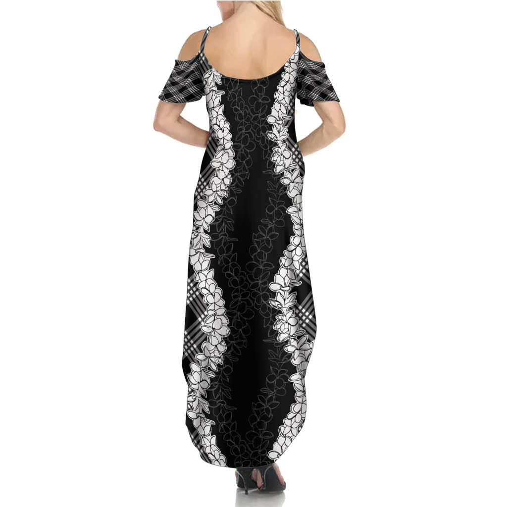 Hawaii Aloha Plumeria Lei Black Palaka Summer Maxi Dress - Polynesian Pride