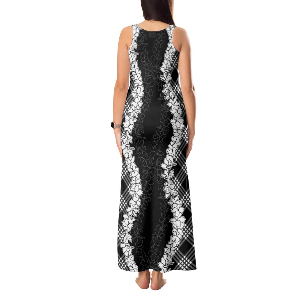 Hawaii Aloha Plumeria Lei Black Palaka Tank Maxi Dress - Polynesian Pride