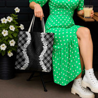 Hawaii Aloha Plumeria Lei Black Palaka Tote Bag - Polynesian Pride