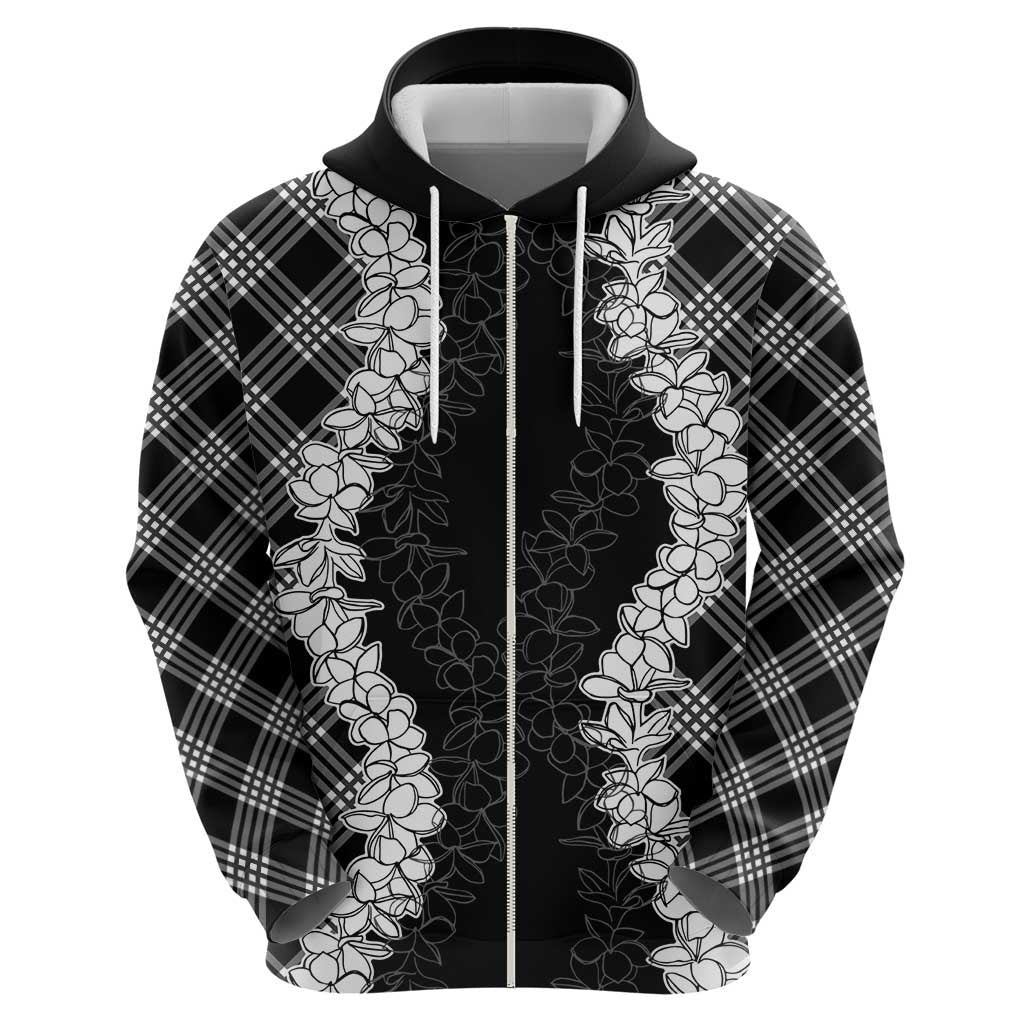 Hawaii Aloha Plumeria Lei Black Palaka Zip Hoodie - Polynesian Pride