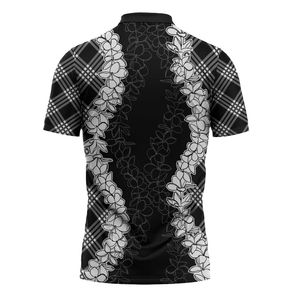 Hawaii Aloha Plumeria Lei Black Palaka Zipper Polo Shirt - Polynesian Pride
