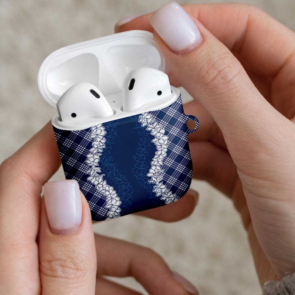 Hawaii Aloha Plumeria Lei Navy Palaka AirPods Case - Polynesian Pride