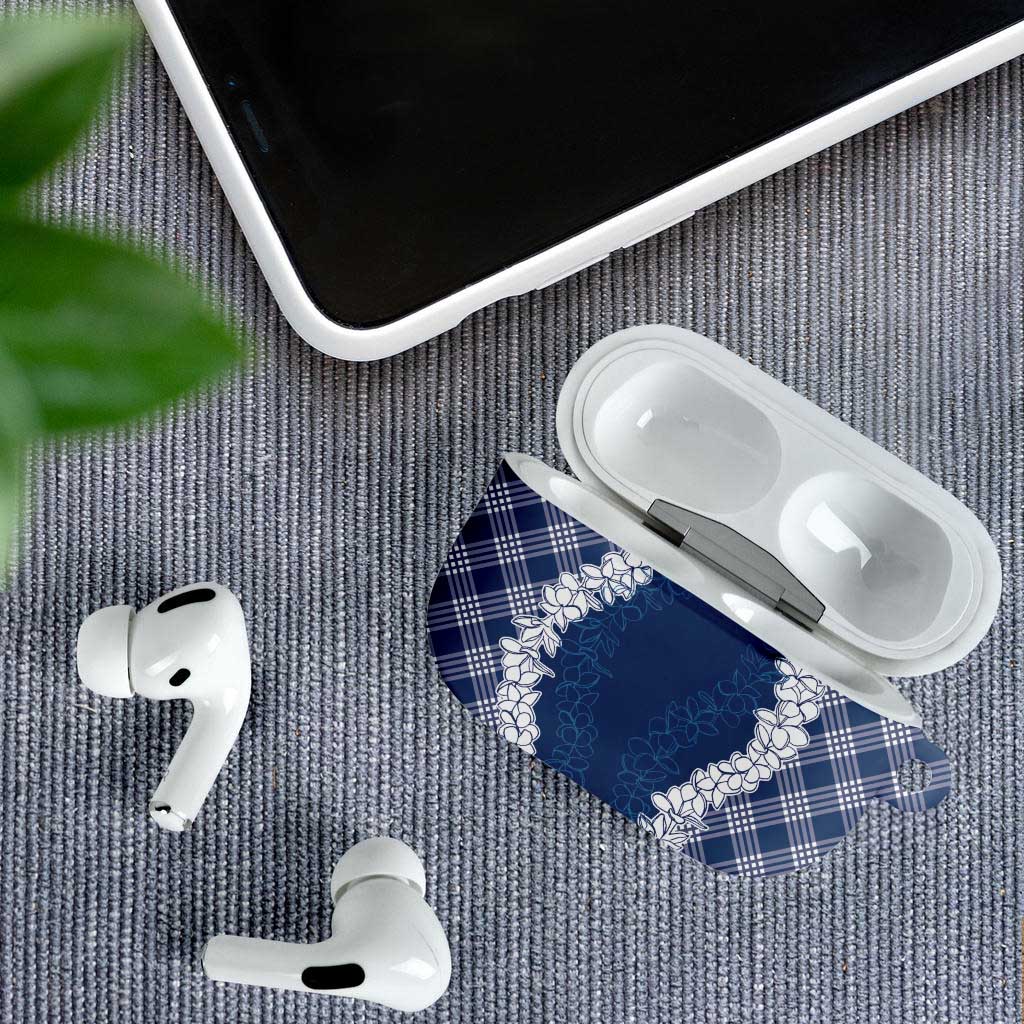 Hawaii Aloha Plumeria Lei Navy Palaka AirPods Case - Polynesian Pride