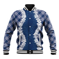 Hawaii Aloha Plumeria Lei Navy Palaka Baseball Jacket - Polynesian Pride