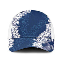 Hawaii Aloha Plumeria Lei Navy Palaka Baseball Net Cap - Polynesian Pride