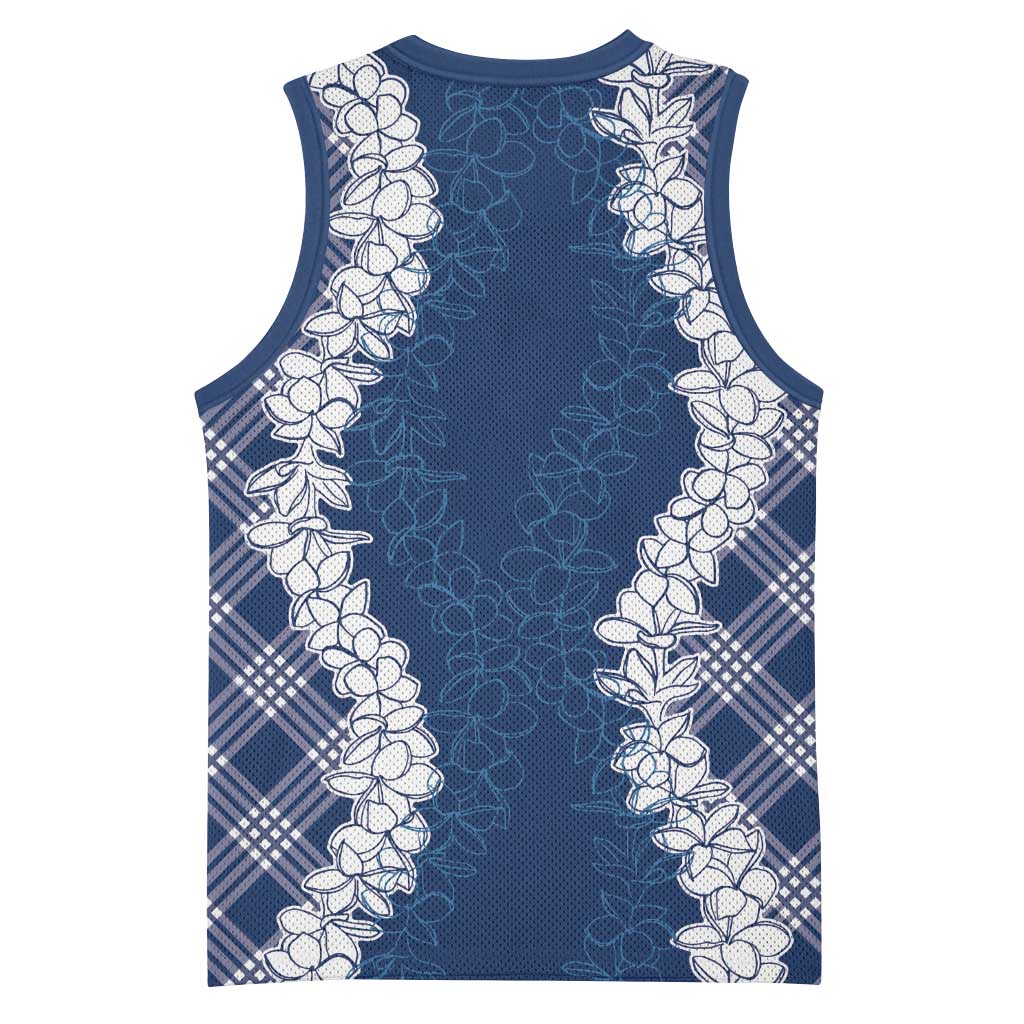 Hawaii Aloha Plumeria Lei Navy Palaka Basketball Jersey - Polynesian Pride