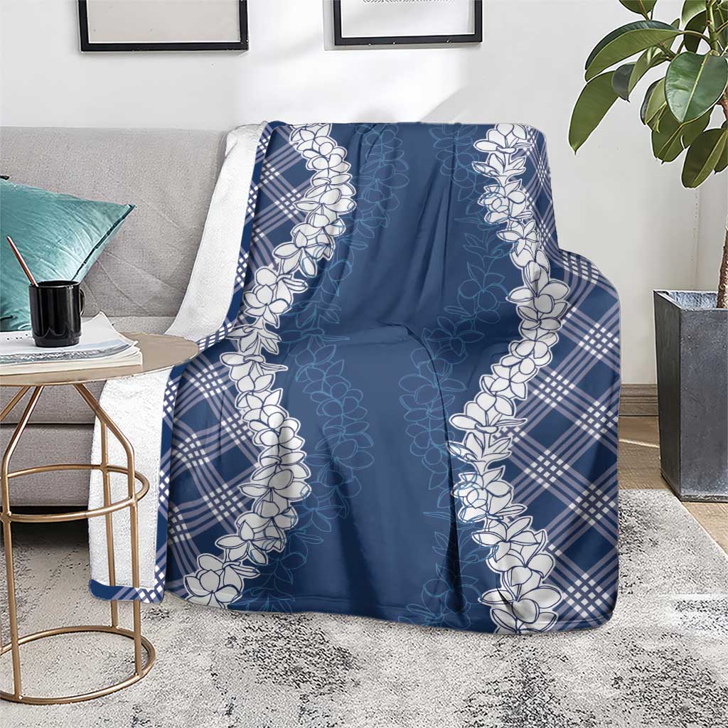 Hawaii Aloha Plumeria Lei Navy Palaka Blanket - Polynesian Pride