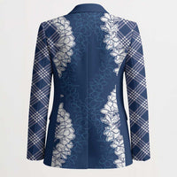 Hawaii Aloha Plumeria Lei Navy Palaka Blazer - Polynesian Pride