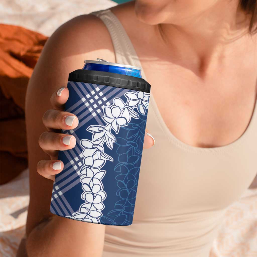 Hawaii Aloha Plumeria Lei Navy Palaka 4 in 1 Can Cooler Tumbler - Polynesian Pride