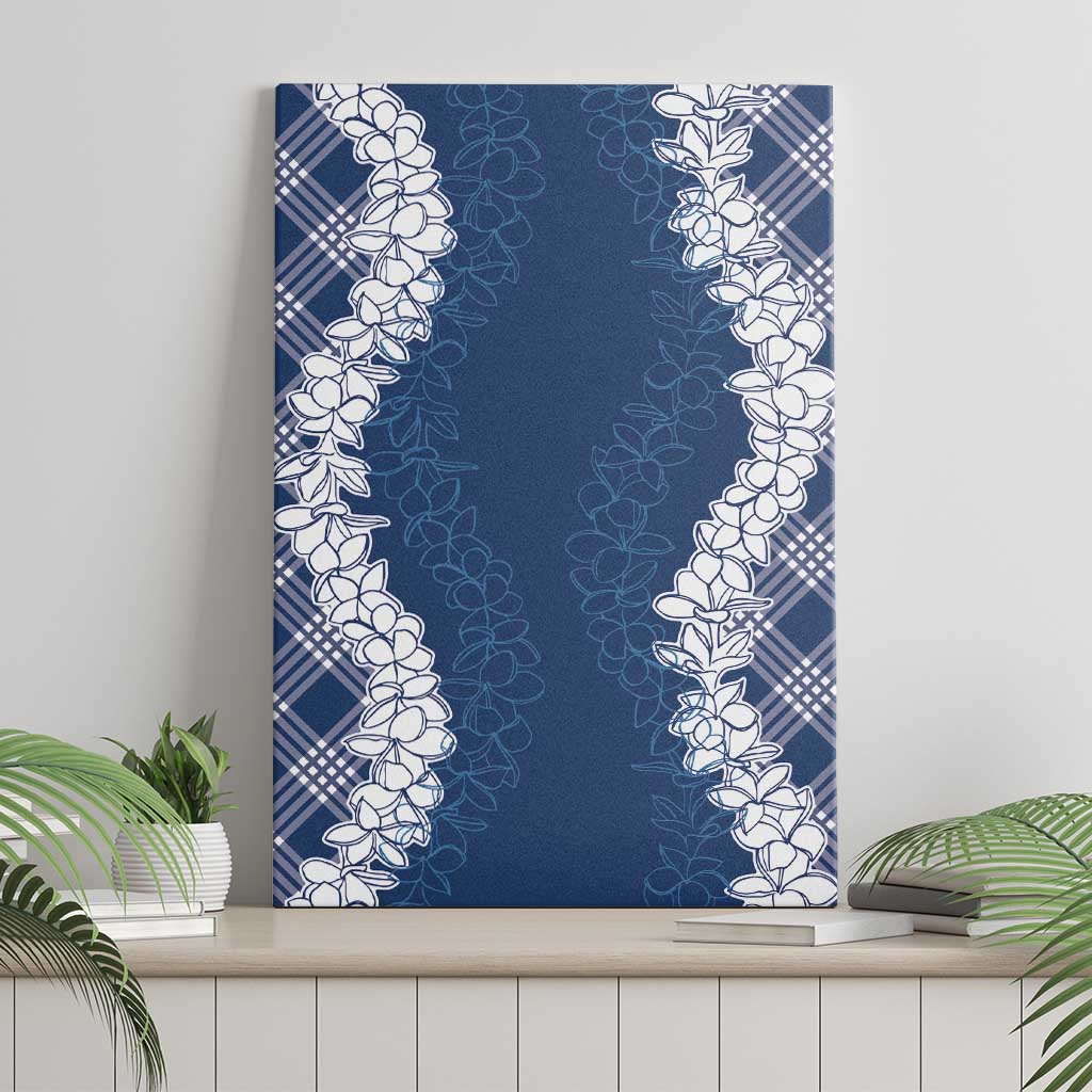 Hawaii Aloha Plumeria Lei Navy Palaka Canvas Wall Art - Polynesian Pride