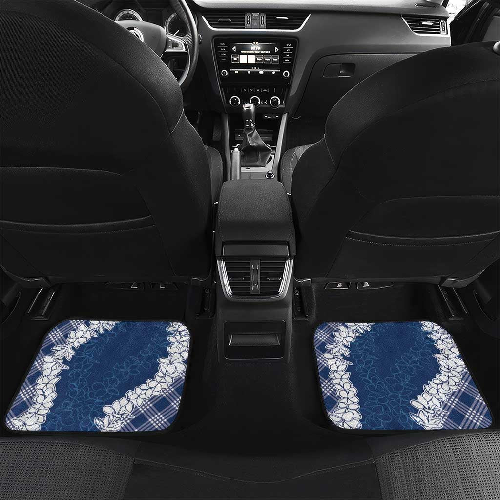 Hawaii Aloha Plumeria Lei Navy Palaka Car Mats - Polynesian Pride