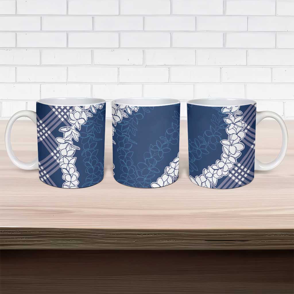 Hawaii Aloha Plumeria Lei Navy Palaka Ceramic Mug - Polynesian Pride