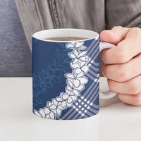 Hawaii Aloha Plumeria Lei Navy Palaka Ceramic Mug - Polynesian Pride