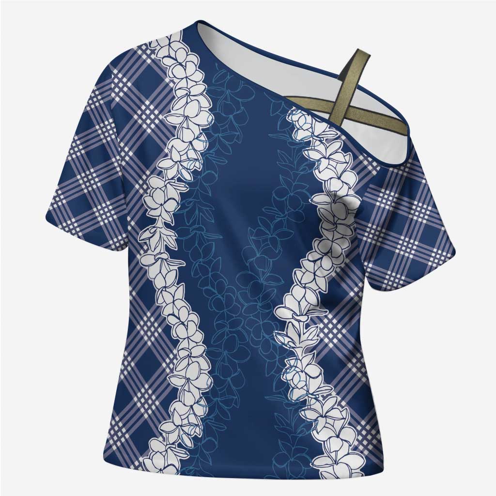 Hawaii Aloha Plumeria Lei Navy Palaka Cross Shoulder Shirt - Polynesian Pride