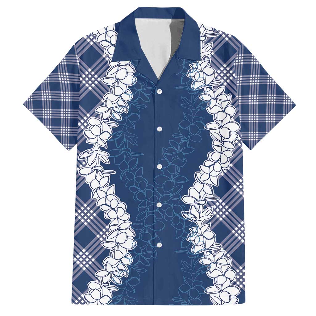 Hawaii Aloha Plumeria Lei Navy Palaka Family Matching Long Sleeve Bodycon Dress and Hawaiian Shirt LT7 Dad's Shirt - Short Sleeve Navy Blue - Polynesian Pride