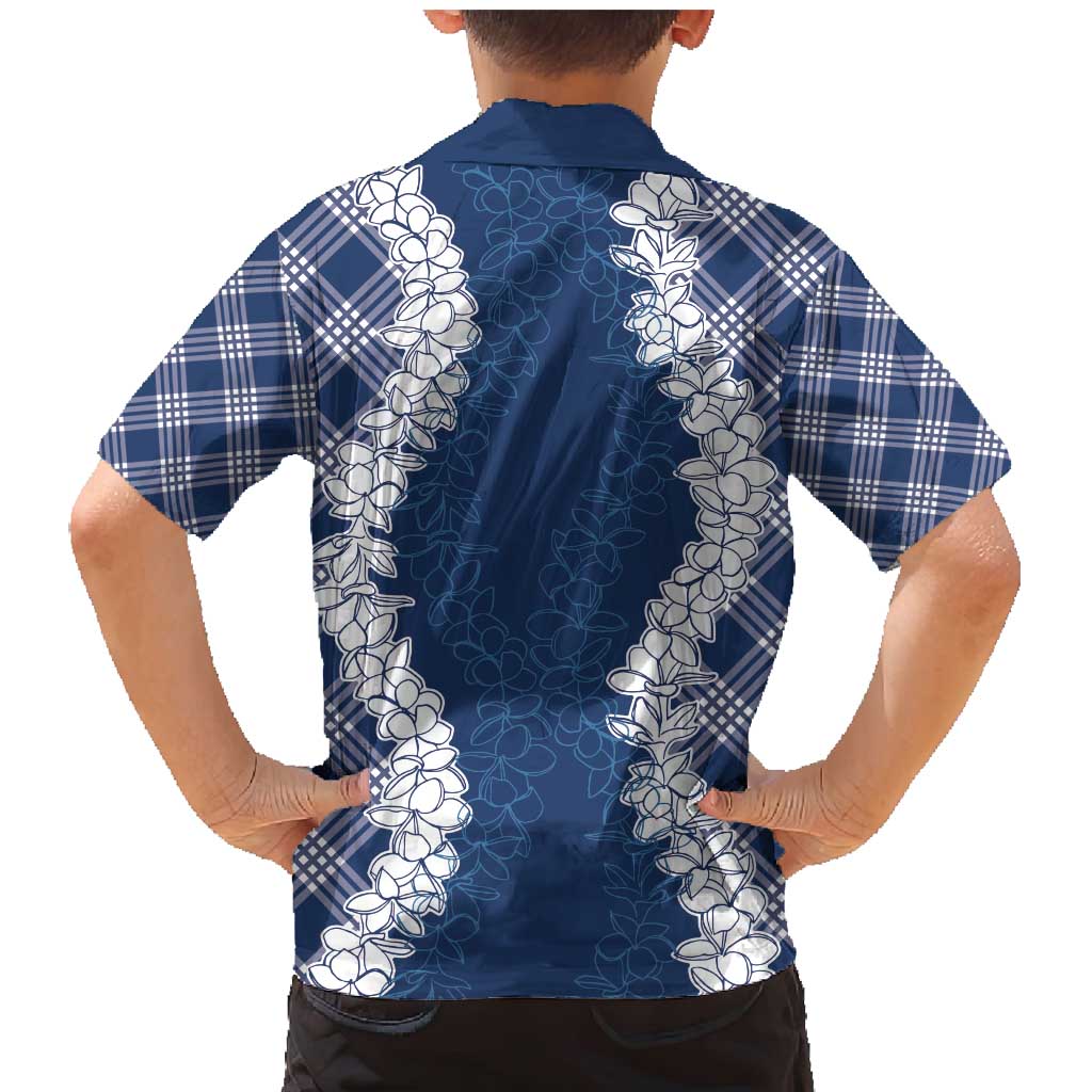 Hawaii Aloha Plumeria Lei Navy Palaka Family Matching Mermaid Dress and Hawaiian Shirt LT7 - Polynesian Pride