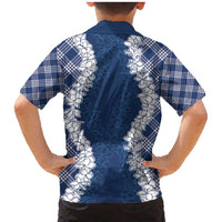 Hawaii Aloha Plumeria Lei Navy Palaka Family Matching Mermaid Dress and Hawaiian Shirt LT7 - Polynesian Pride