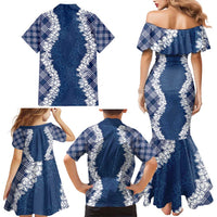 Hawaii Aloha Plumeria Lei Navy Palaka Family Matching Mermaid Dress and Hawaiian Shirt LT7 - Polynesian Pride