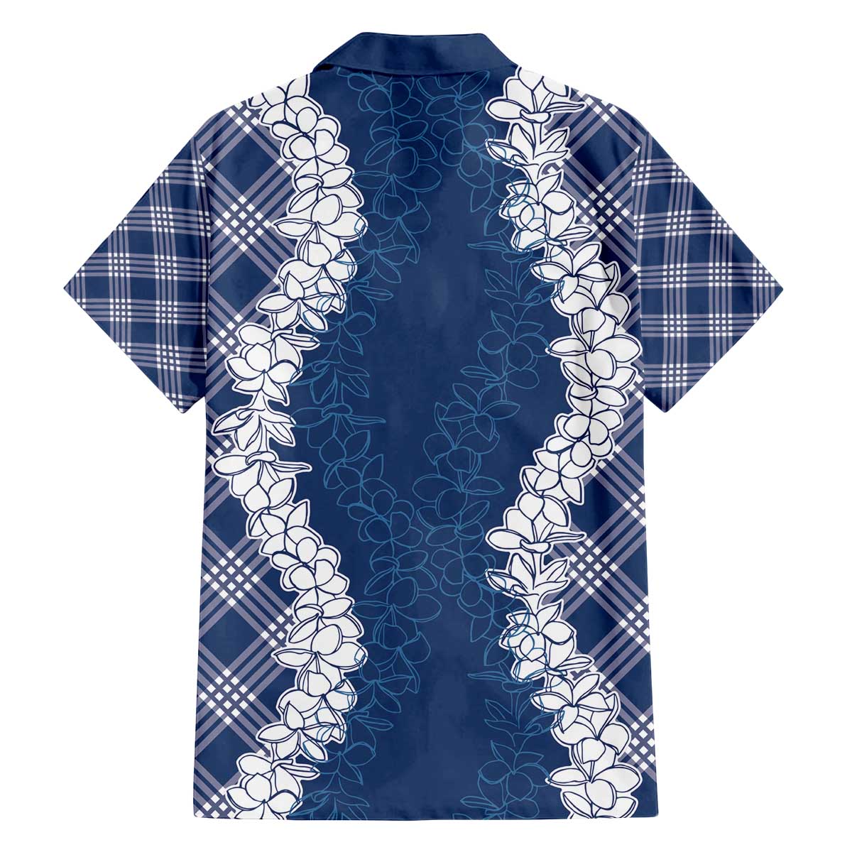 Hawaii Aloha Plumeria Lei Navy Palaka Family Matching Off The Shoulder Long Sleeve Dress and Hawaiian Shirt LT7 - Polynesian Pride