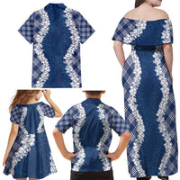 Hawaii Aloha Plumeria Lei Navy Palaka Family Matching Off Shoulder Maxi Dress and Hawaiian Shirt LT7 - Polynesian Pride