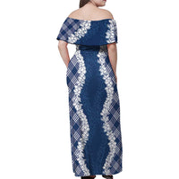 Hawaii Aloha Plumeria Lei Navy Palaka Family Matching Off Shoulder Maxi Dress and Hawaiian Shirt LT7 - Polynesian Pride