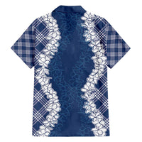 Hawaii Aloha Plumeria Lei Navy Palaka Family Matching Off Shoulder Short Dress and Hawaiian Shirt LT7 - Polynesian Pride