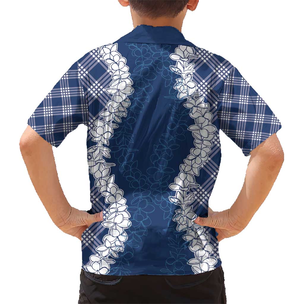 Hawaii Aloha Plumeria Lei Navy Palaka Family Matching Short Sleeve Bodycon Dress and Hawaiian Shirt LT7 - Polynesian Pride