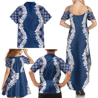 Hawaii Aloha Plumeria Lei Navy Palaka Family Matching Summer Maxi Dress and Hawaiian Shirt LT7 - Polynesian Pride